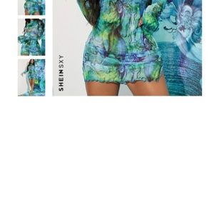 SHEIN SXY Floral Print Stand Neck Mesh Dress